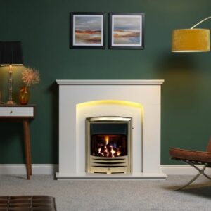 Cartmel Arctic White Micromarble Mantel c/w Lights 48″