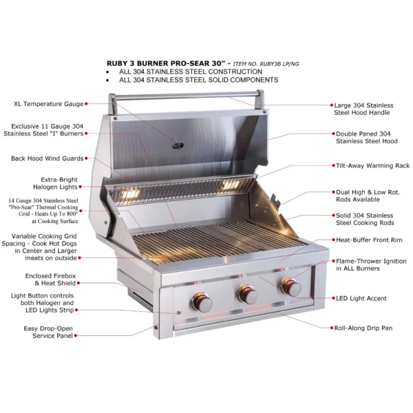 Sunstone Ruby Series 3 Burner Gas Grill - Image 2