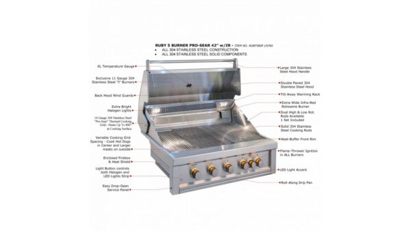 Sunstone Ruby Series 5 Burner Gas Grill With Infared - Image 2