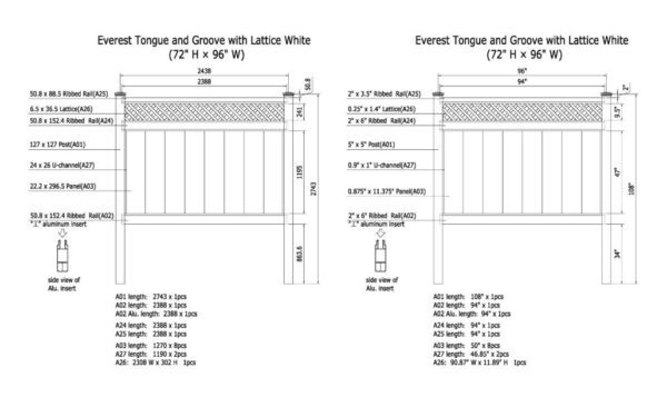 White Privacy Fence with Lattice - Image 2