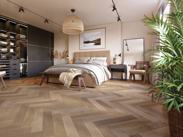 Herringbone Abbey Oak Smoked, White, UV Matt Lacquered Engineered Flooring - Image 2