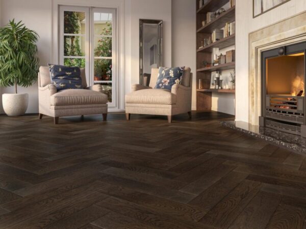 Herringbone Berkshire Oak Stained, Brushed & UV Lacquered Engineered Flooring - Image 2