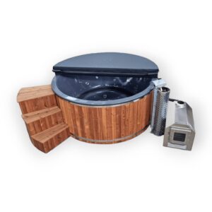 Fibreglass hot tub with external heater